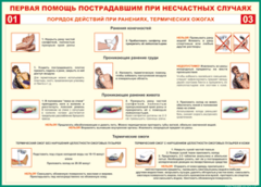 Таблица "Порядок действий при ранениях и термических ожогах" (100х140 сантиметров, винил) - fgospostavki.ru - Рыбинск