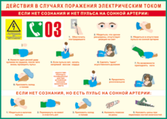 Таблица "Действия в случае поражения электрическим током" (100х140 сантиметров, винил) - fgospostavki.ru - Рыбинск