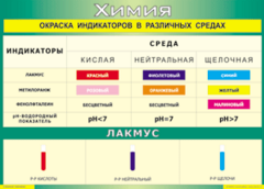 Таблица "Окраска индикаторов в различных средах" (100х140 сантиметров, винил) - fgospostavki.ru - Рыбинск