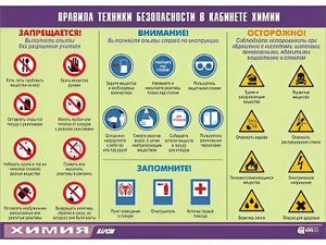 Таблица демонстрационная "Правила техники безопасности в кабинете химии" (винил 70х100) - fgospostavki.ru - Рыбинск